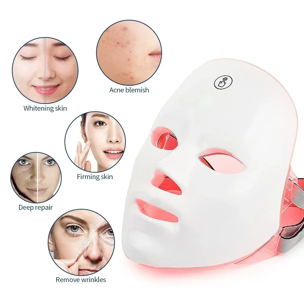 7 Colors Light LED Facial Skin Care Mask Neck Skin Rejuvenation Treatment Beauty anti Acne Therapy Whitening