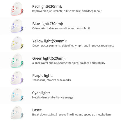 7 Colors Light LED Facial Skin Care Mask Neck Skin Rejuvenation Treatment Beauty anti Acne Therapy Whitening